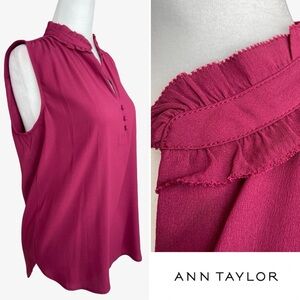 Ann Taylor Ruffle Neck Button-Front Shell Tank Blouse
Burgundy Red Small NWT